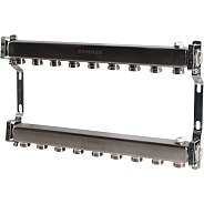 Коллектор Rommer 1"x3/4" на 9 контуров для радиаторной разводки (нерж. сталь) (RMS-4401-000009)