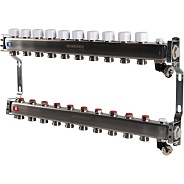 Коллектор Rommer 1"x3/4" на 10 контуров с запорными клапанами (нерж. сталь) (RMS-3201-000010)