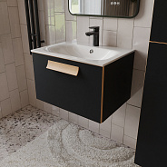 Тумба с раковиной подвесная (60см) Terminus Noto NOT10601099901O, черный soft touch