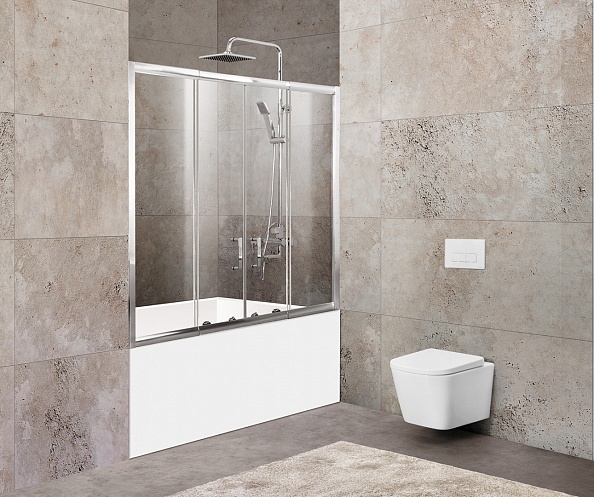 Шторка на ванну BelBagno Unique 150x140 см, прямоугольная, хром (UNIQUE-VF-2-150/180-140-C-Cr)