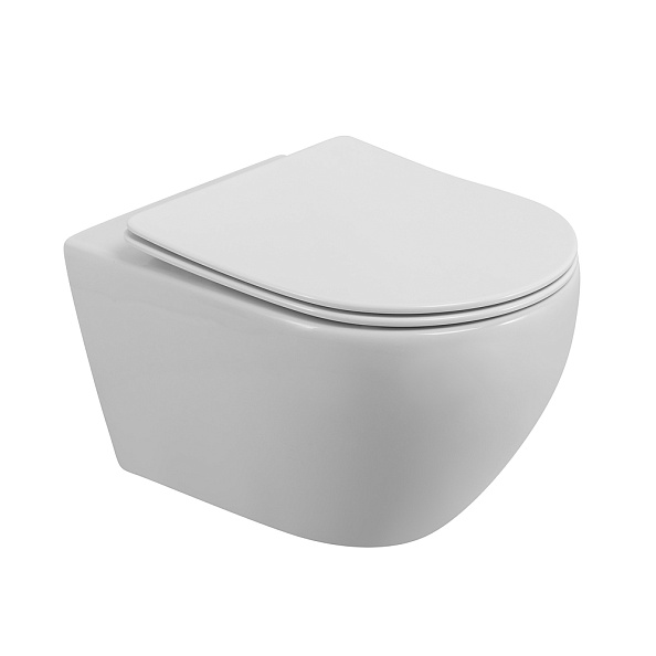 Унитаз подвесной безободковый Cezares Stream с микролифтом, белый (CZR-2426-TH-TOR/SC) (с сиденьем)