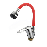 Смеситель для кухни с гибким изливом D-Lin D150422-4T, хром/красный