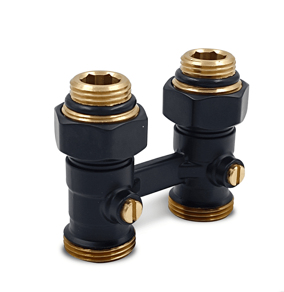 Прямой Н-образный клапан Primoclima Armature для нижнего подключения 3/4"х1/2", черный матовый