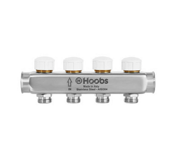 Коллектор Hoobs 1"х3/4" 2 выхода, из нержавеющей стали, с термостатическими клапанами