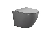 AQ1901-MG ЕВРОПА Унитаз подвесной безободковый 525*360*320мм, тонкое сиденье с механизмом плавного закрывания, крепеж, цвет матовый серый