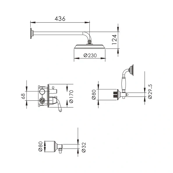 Душевая система встраиваемая Rose R0235E, золото
