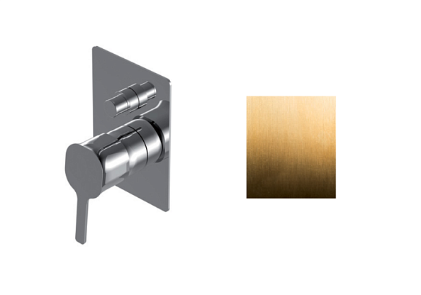 Смеситель для душа Ritmonio Taormina, на 2 потребителя, цвет смесителя и ручки-золото брашированное (PR43GN101GOX+PR35MC101GOX)