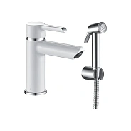 Смеситель для раковины с гигиеническим душем Shevanik S6071F, белый/хром