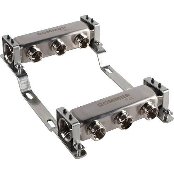 Коллектор Rommer 1"x3/4" на 3 контура для радиаторной разводки (нерж. сталь) (RMS-4401-000003)