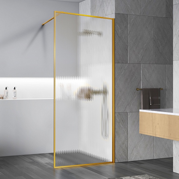 Душевая перегородка Vincea Walk-In (VSW-1HP800FLBG) 800х2000 мм, брашированное золото, стекло рифленое