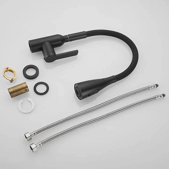 Смеситель для кухни с гибким изливом Shevanik S843H-3, черный