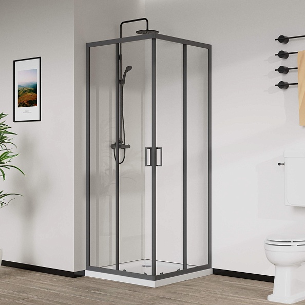 Душевой уголок Vincea City (VSS-5CT8010CLGM) 1000х800 мм, вороненая сталь, стекло прозрачное
