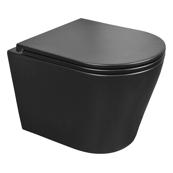 Унитаз подвесной Azario Teramo 515х355х365 безободковый с сиденьем микролифт, черный матовый (AZ -053E-R-MB)