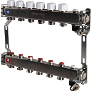 Коллектор Rommer 1"x3/4" на 6 контуров с запорными клапанами (нерж. сталь) (RMS-3201-000006)