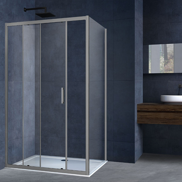 Душевой уголок Vincea Alpha (VSR-3AL8014CLGM) 1400х800 мм, вороненая сталь, стекло прозрачное