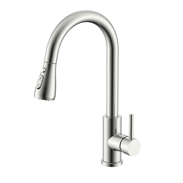 Смеситель Splenka S203.49.05 для кухни 2-х режимный поворотный выдвижной излив, сатин