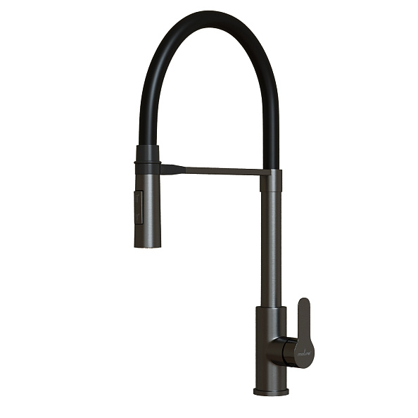Смеситель для кухни 35k MIXLINE МЛНС-0402Г (MLSS-0402BL)черн.гиб. изл магнит, п/гайку ЧЕРНЫЙ ГРАФИТ (556021)