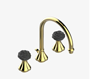 Смеситель для раковины THG Camelia Black Crystal ручки-цветок камелии в черном цвете, золотистый PVD (U5K H52 151)