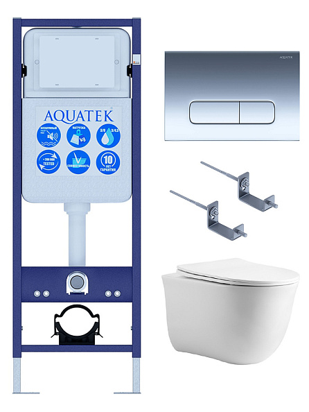 SET КЛАССИК cm-INS17-016 4в1 (рама AQUATEK Standard INS-0000017 с звукоиз.прокладкой+крепеж KKI-0000002+кнопкаKDI-0000016+унитаз AQ1112-00 с крышкой