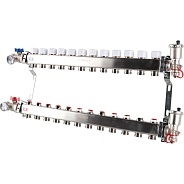 Коллектор Rommer 1"x3/4" на 12 контуров с запорными клапанами в сборе (нерж. сталь) (RMS-3210-000012)
