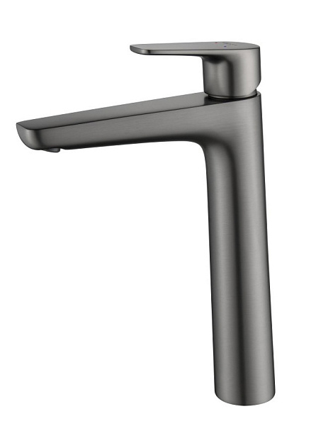 AQ1104BGM БЕТТА смеситель для раковины высокий 230, без донного клапана, шлиф. черный хром