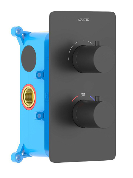 Термостатический смеситель для ванны AQUATEK ЕВРОПА, 2 режима, внешняя и скрытая часть, матовый черный AQ1392MB