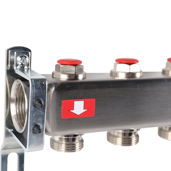 Коллектор Rommer 1"x3/4" на 8 контуров с запорными клапанами (нерж. сталь) (RMS-3201-000008)