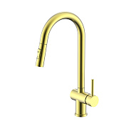 Смеситель Splenka S204.49.03 для кухни 2-х режимный поворотный выдвижной излив, сатин золотой