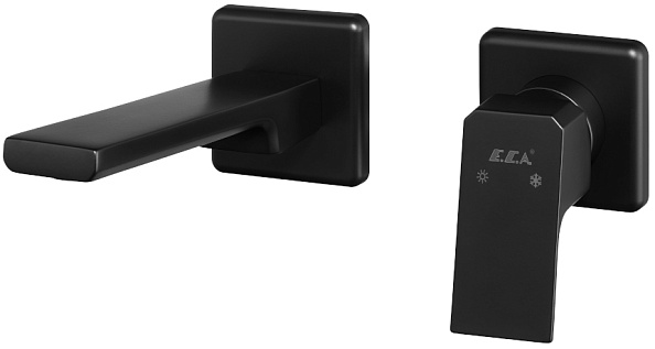 Cмеситель E.C.A TIERA для раковины настенный 2 отв. (внешняя часть) матовый черный (102167605C1EX-KK)