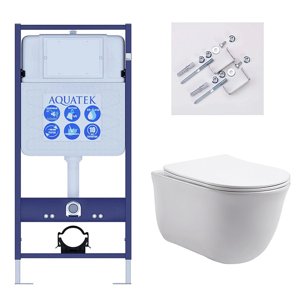SET AQUATEK КЛАССИК (рама AQUATEK Standard INS-0000012(без клавиши) KKI-0000002 крепления+унитаз КЛАССИК AQ1111-00 с тонким сиденьем soft-close
