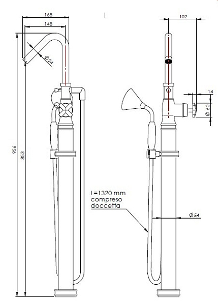 Смеситель для ванны и душа Nicolazzi Freestanding, латунь позолоченная (S3441 GB 45IN)