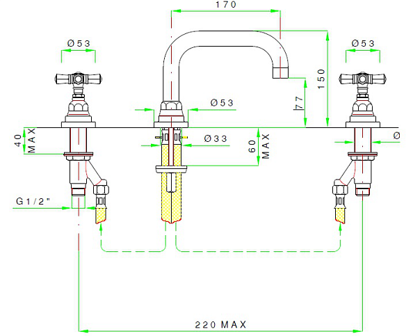 Смеситель для раковины Nicolazzi Agora, Raw Brass (2318 OG 45IN)