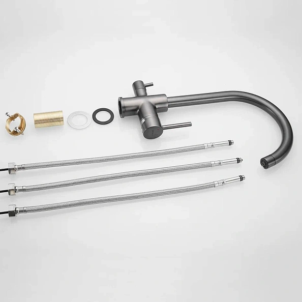 Смеситель для кухни с подключением фильтра Shevanik S128T, оружейная сталь