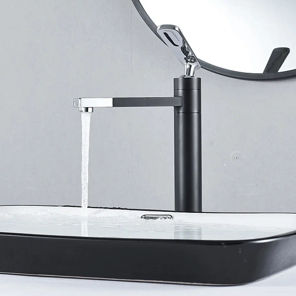 Смеситель для раковины с поворотным носиком Shevanik S6611H, черный/хром