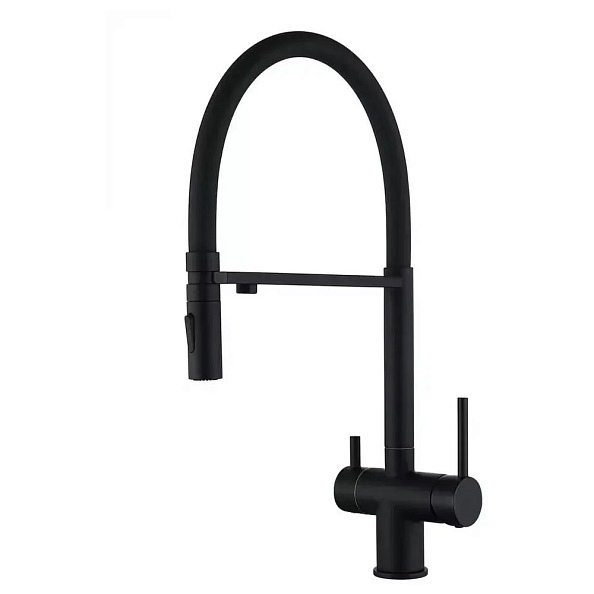 Смеситель для кухни с гибким изливом и подключением фильтра Grocenberg GB4096BL, черный