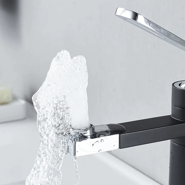 Смеситель для раковины с поворотным носиком Shevanik S6601H, черный/хром