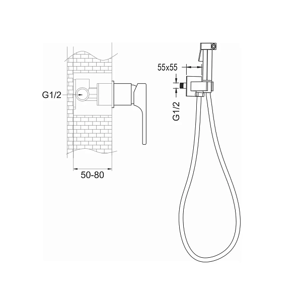Гигиенический душ со смесителем Rose R1005H, черный