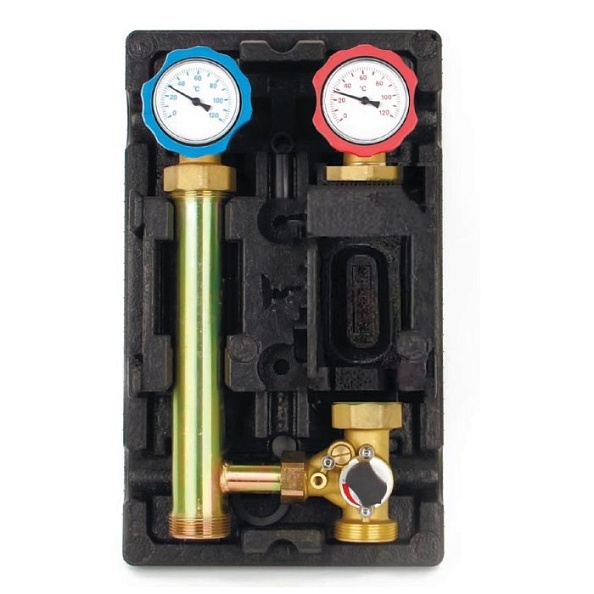 Насосная группа Rommer с 3-х ходовым приводным смесителем 1" без насоса, левая (RDG-1003-012501)