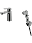 AQ1812BGM НИКА смеситель для раковины 90 без донного клапана с гигиеническим ручным душем, оружейная сталь