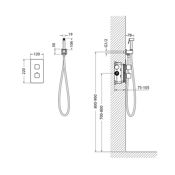 Смеситель встроенный с гигиеническим душем с термостатом Timo Petruma (5089/03SM) черный