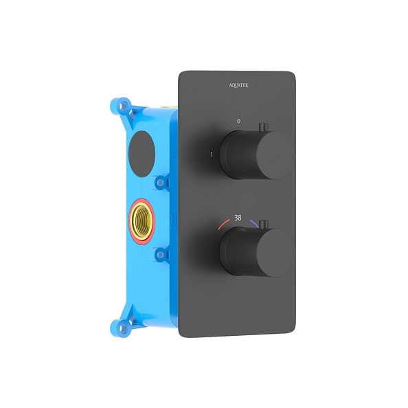 Термостатический смеситель для ванны AQUATEK ЕВРОПА, 2 режима, внешняя и скрытая часть, матовый черный AQ1392MB