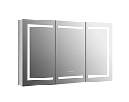 AQ7124-MLC Алюминиевый зеркальный шкаф с подсветкой 1200*700*133,крепеж.Три зерк.дверцы 39,8см, две стекл.полки, круговая подсветка, антизапотевание