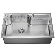 Мойка настол.монтаж MIXLINE ПРО 75х48 (1,0) вып 3 1/2" с ФАСКОЙ 21,5см с сиф.(сатин дек)+доз+кол+корз (558470)