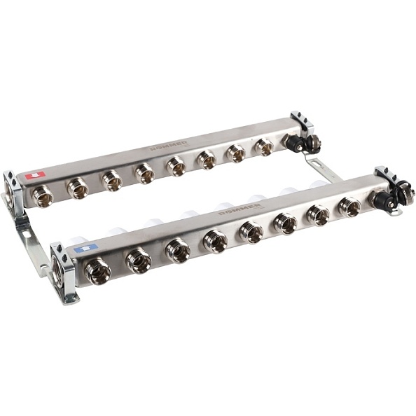 Коллектор Rommer 1"x3/4" на 8 контуров с запорными клапанами (нерж. сталь) (RMS-3201-000008)
