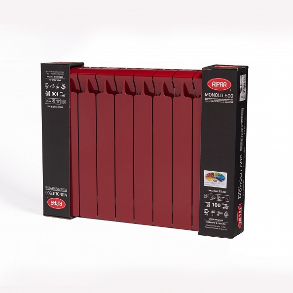 Биметаллический радиатор Rifar Monolit 500, 10 секций Бордо, боковое подключение