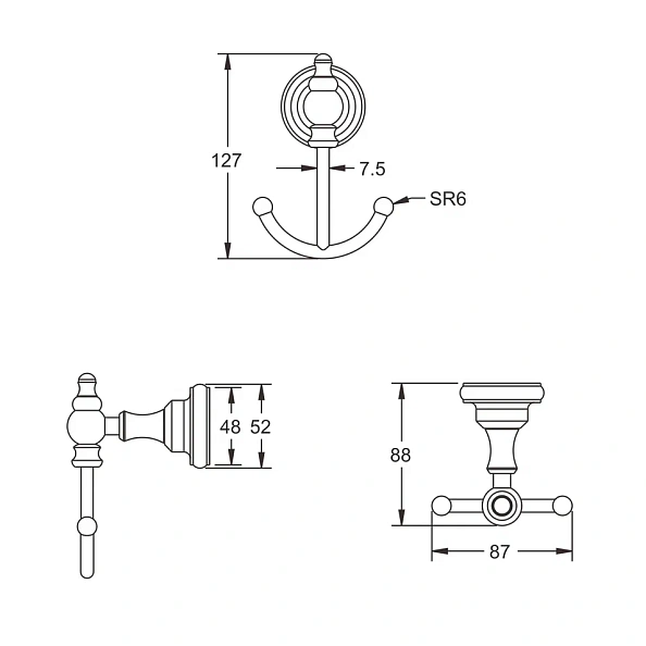 Крючок для ванной комнаты двойной Rose RG1121, хром