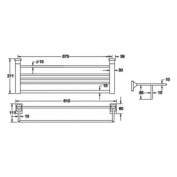 Полка для полотенец Rose RG1608H, черный