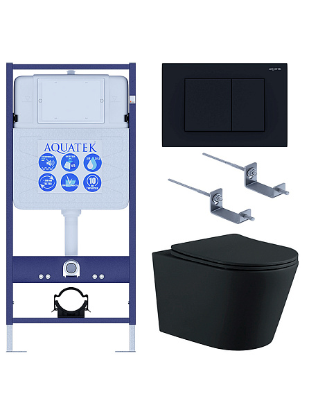Set AQUATEK ВЕГА (рама AQUATEK Standard INS-0000012 с звукоиз.прокладкой+крепеж KKI-0000002+кнопкаKDI-0000012+унитаз ВЕГА AQ1905-MB с крышкой-сиденьем