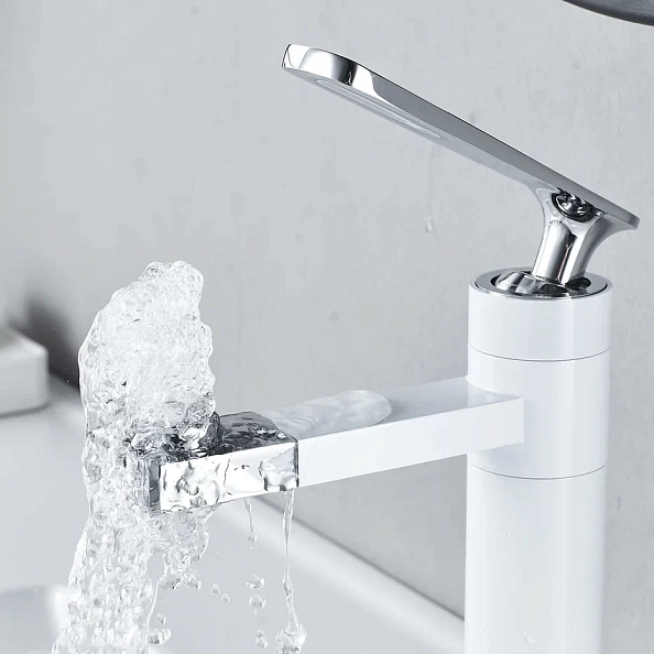 Смеситель для раковины с поворотным носиком Shevanik S6601F, белый/хром