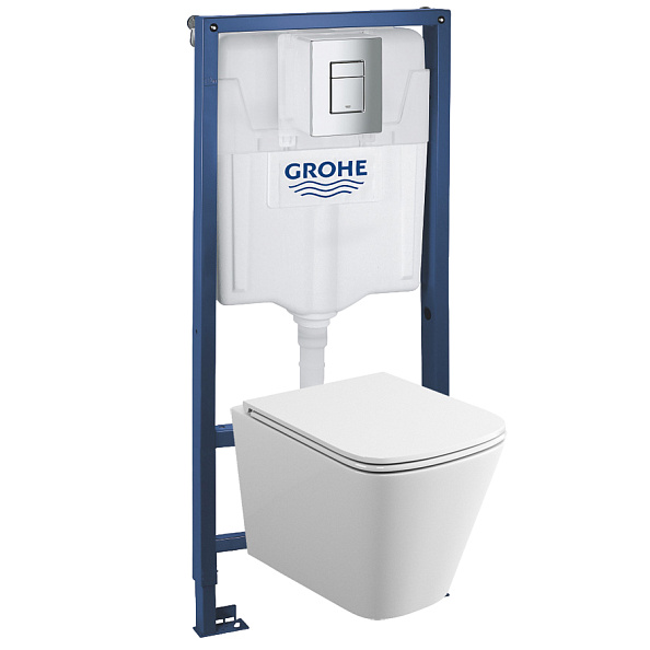 Комплект инсталляция и унитаз подвесной безободковый Grohe Rapid SL GH, белый (39184001)